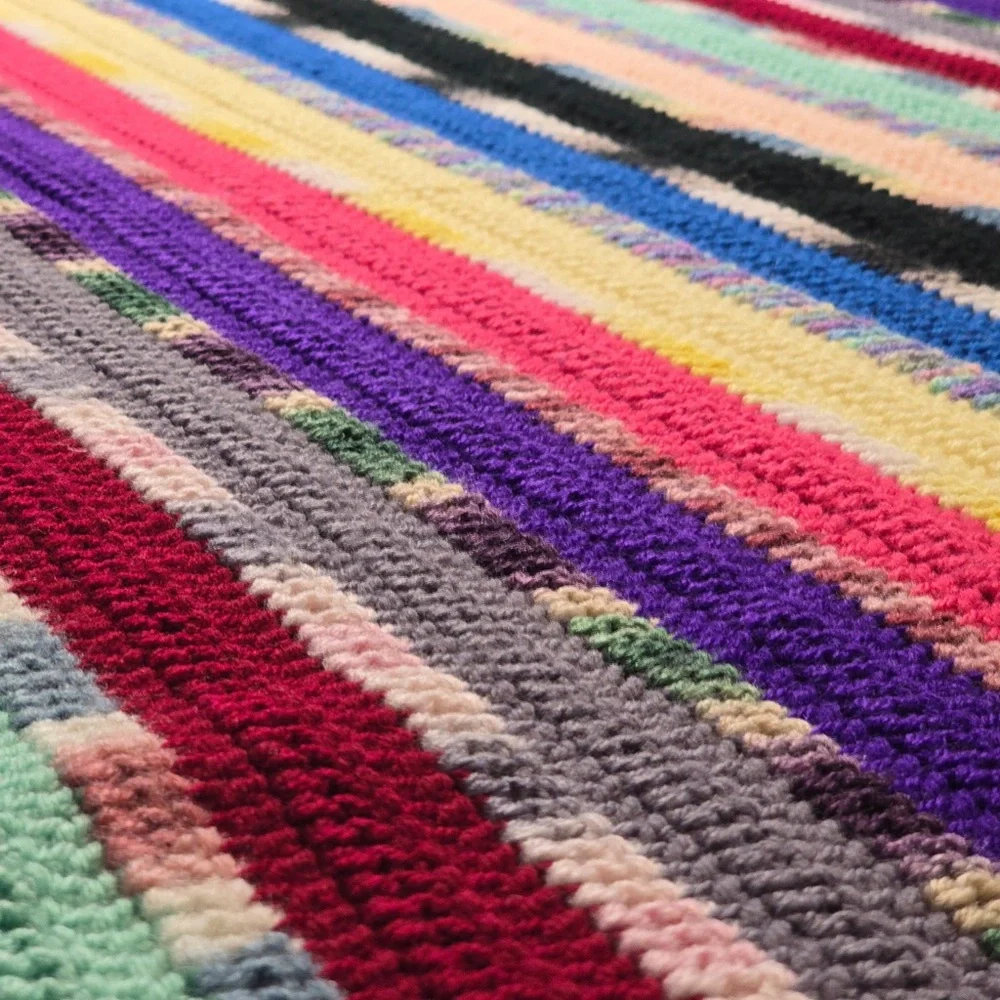 Handmade Crochet Afghan Blanket Boho‎ Colorful Stripe 48x50